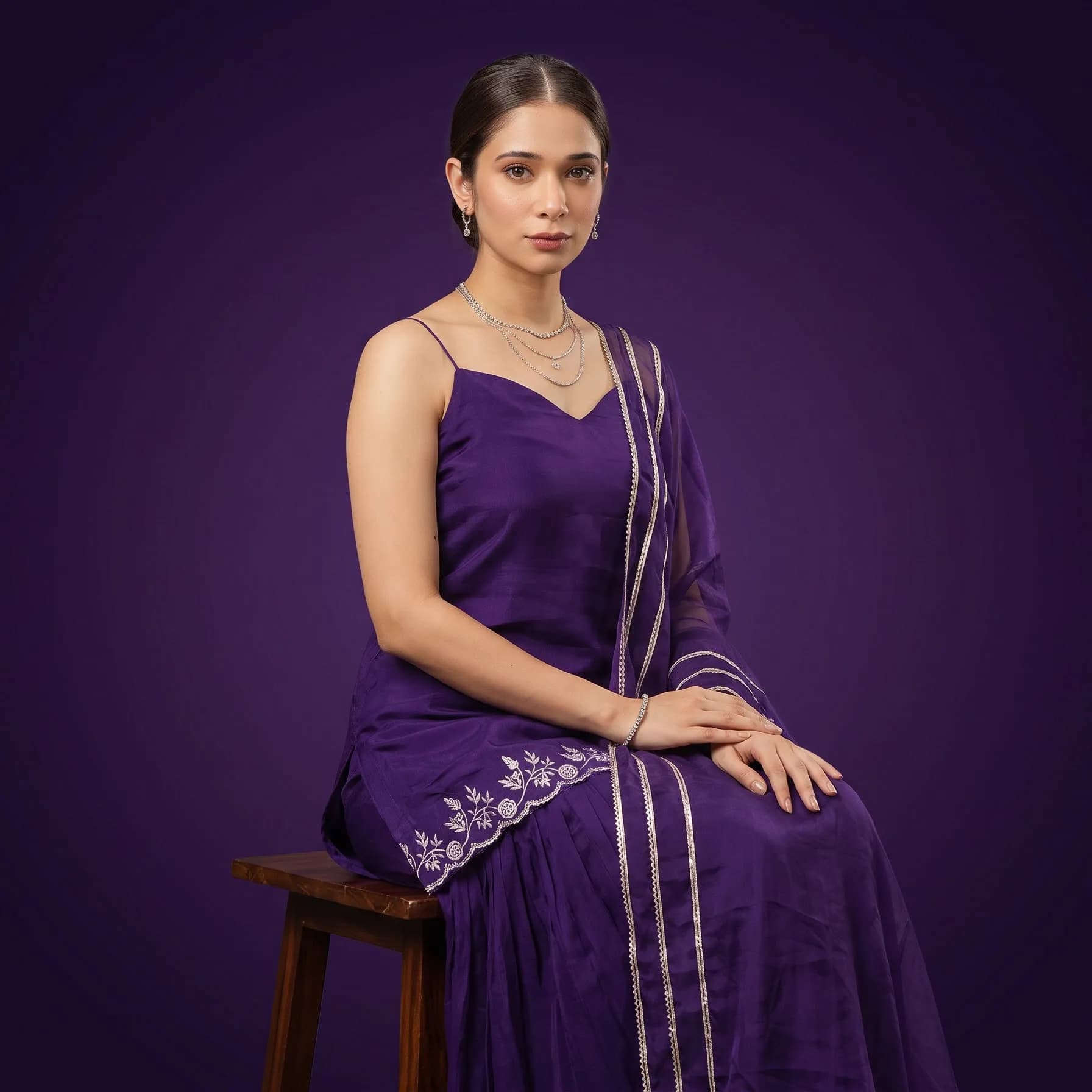 Royal Purple Embroidered Kurta Palazzo Set with Dupatta for Women