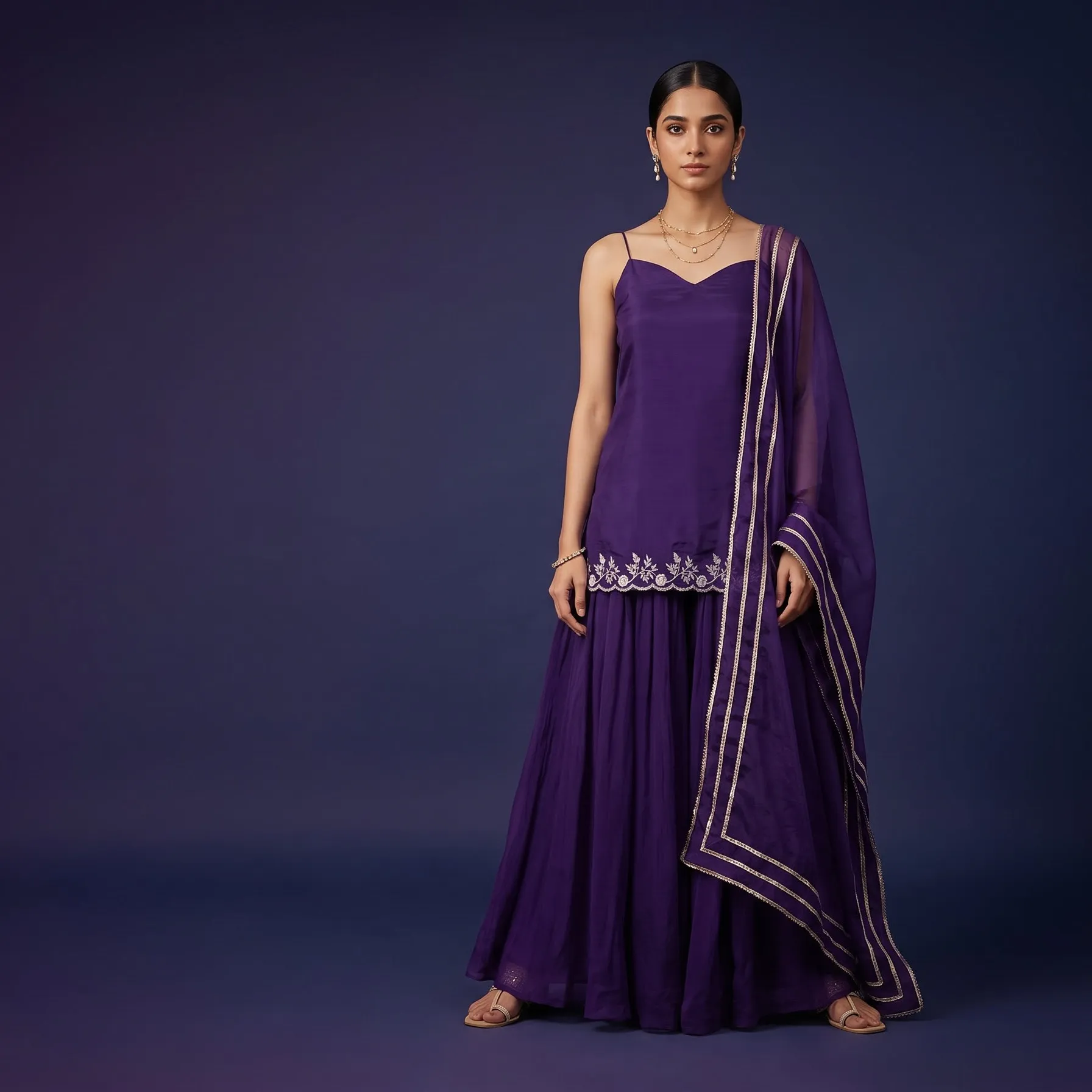 Royal Purple Embroidered Kurta Palazzo Set with Dupatta for Women